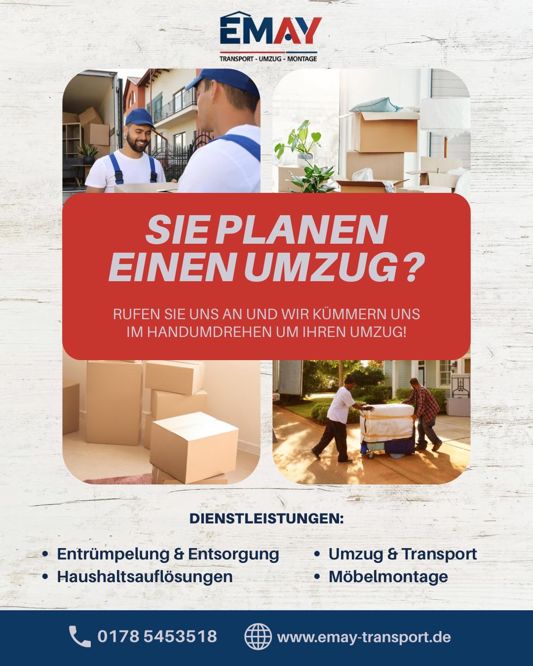 EMAY Infografik: Umzug planen – Entrümpelung, Transport und Möbelmontage