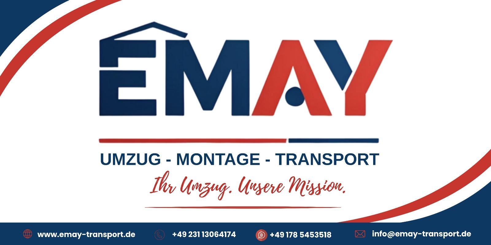 EMAY Transport Kontaktbanner mit Telefon, WhatsApp und E-Mail für Umzug und Montage